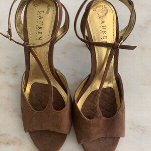 RALPH LAUREN - SEDONA Shoes Heels Pumps, Kidsuede, Camel, US Size 9.5